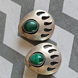 Vintage Bearclaw earrings with green malachite stone